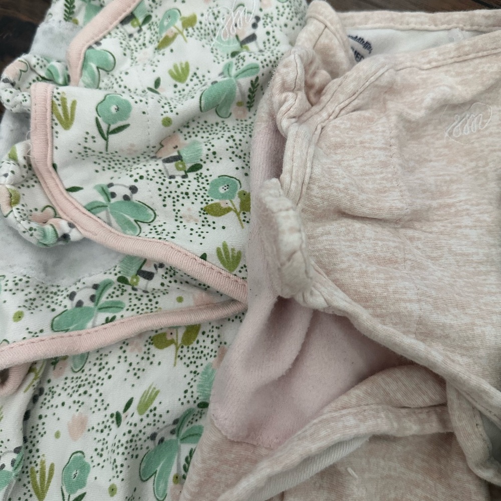 Set of Three Baby Swaddleme Swaddles in Green and Pink and floral - Picture 5 of 5
